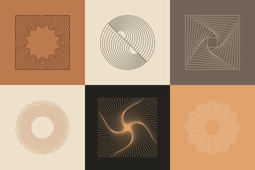 Vector set of linear boho icons and symbols - abstract logo design templates  and prints - design elements for decoration in modern minimalist style for social media posts, stories