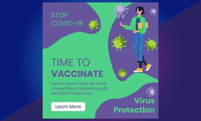 Corona Virus Vaccine Social Media, Stop Covid-19 concept, Prevention of Covid-19, People keeping distance for infection risk and disease, Coronavirus, Vector Illustration, Stock Illustration