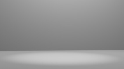 Grey and dim white abstract room background with top spotlights for advertising, technology, banner, cosmetic ads, showroom, fashion, Sci-Fi Product display concept as 3D rendering