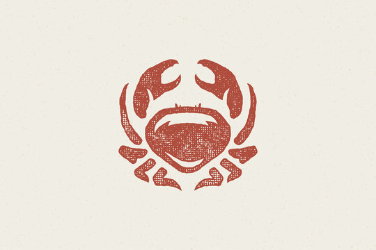 Crab silhouette for logo and emblem design hand drawn stamp effect vector illustration.