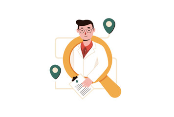 Searching for Doctor in Your Area Vector Illustration