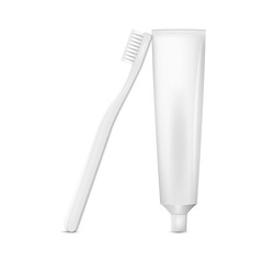 Toothbrush with toothpaste realistic vector illustration isolated on white background.