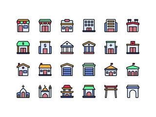 Building and Landmark Lineal Color Icon Set