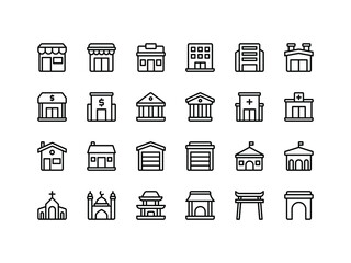 Building and Landmark Outline Icon Set