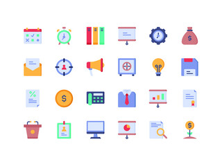 Business and Office Supplies Flat Icon Set