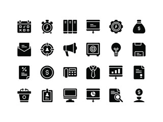 Business and Office Supplies Glyph Icon Set