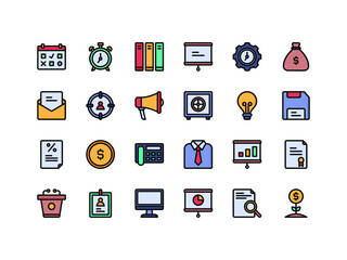 Business and Office Supplies Lineal Color Icon Set