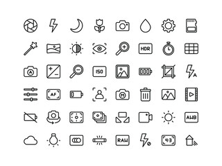 Camera Interface Outline Icon Set