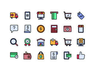 E-commerce and Shopping Lineal Color Icon Set