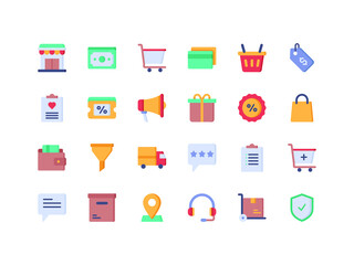 E-commerce and Shopping Flat Icon Set
