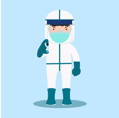 Doctor wearing PPE Costume With vaccine concept