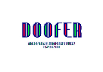 Graphic trendy font, multi colored alphabet, modern uppercase letters from A to Z and numbers from 0 to 9 for you designs, vector illustration 10EPS