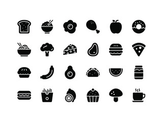 Fototapeta na wymiar Food and Drinks Glyph Icon Set