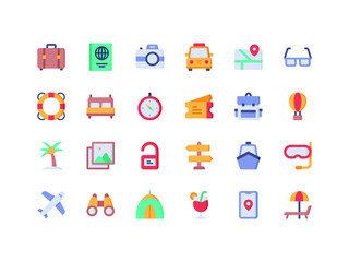Vacation and Travel Flat Icon Set