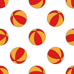 Vector seamless pattern of beach volleyball balls in a flat style on a white background. The repeating background is used for fabric, textiles, branding.