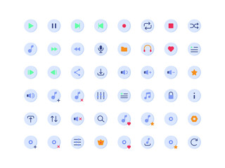 Music Player Buttons Flat Icon Set