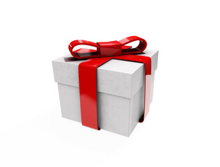 White gift boxes with ribbon, on white background. Concept for women and holidays. 3D Rendering