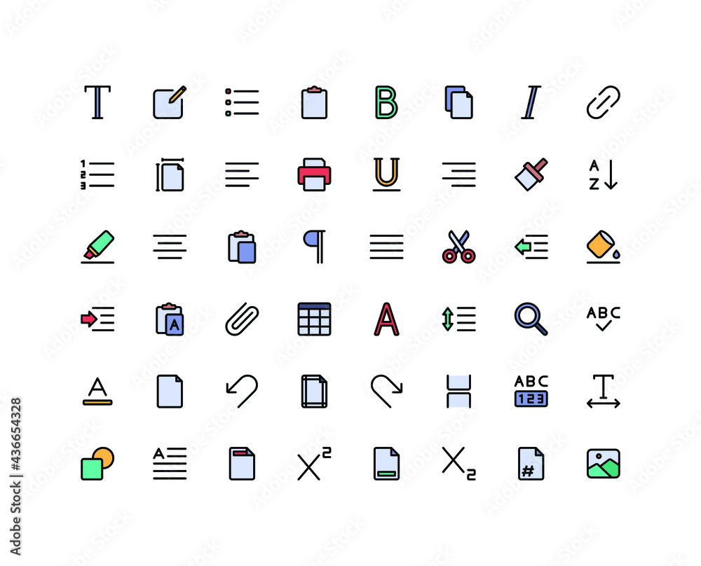 Fototapete text editor lineal color icon set