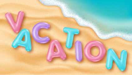 Summer background design concept with 3d text on a sand beach