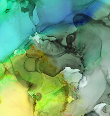 Alcohol ink background, artistic blots of watercolor paint. Splash blot with liquid flow. Abstract fluid wash drawing, marbling texture