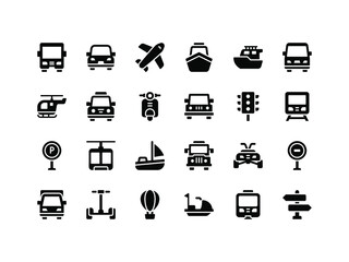 Transportation and Vehicles Glyph Icon Set