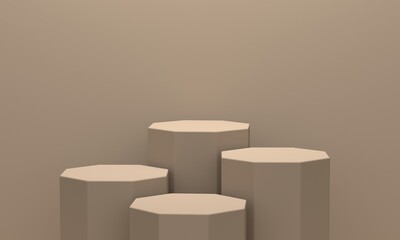 Brown abstract background with polygonal podium. 3d rendering