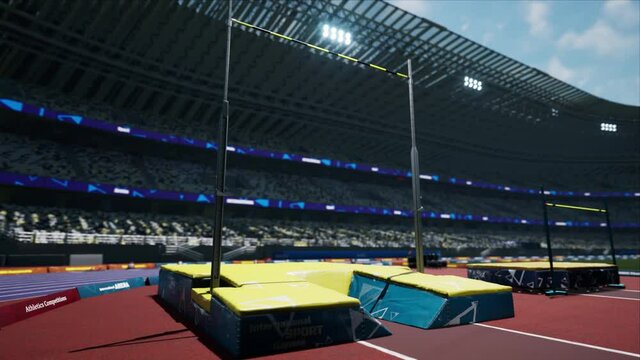 Vault athletics yard for jumping on the empty sport arena. Pole value. High quality 4k footage
