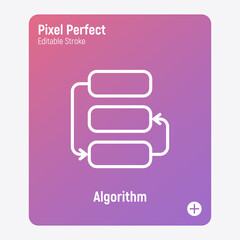 Algorithm thin line icon. Flowchart. Organization of process. Pixel perfect, editable stroke. Vector illustration.