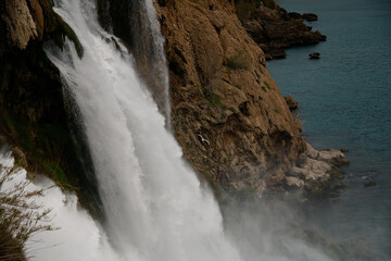 Close-up view of Duden waterfall in Antalya, Turkey at sunny day