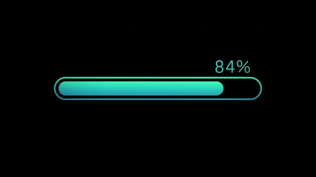 Blue progress bar animation, percentage loading on a black background 