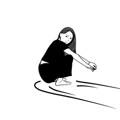 silhouette of a person with a sword , Girl in back white Digital art and dawning.