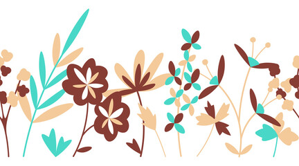 Flowers field cute seamless floral set flat vector illustration