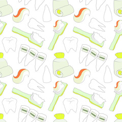 Dental care seamless pattern collection tooth brush paste braces cartoon illustration