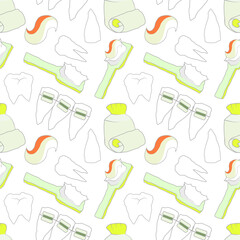 Dental care seamless pattern collection tooth brush paste braces cartoon illustration
