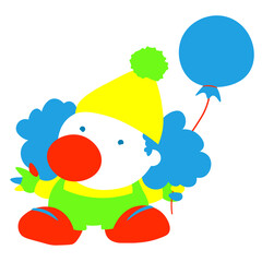 Clown with balloon cute little cartoon illustration