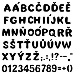 alphabet vector with characters for czech language and numbers, isolated on white