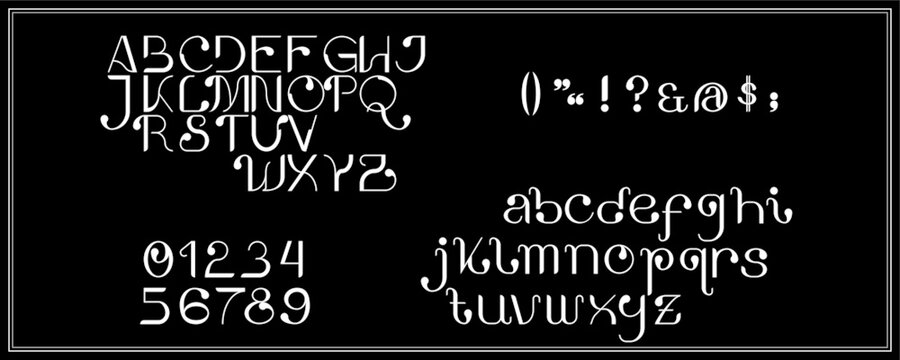 Art Nouveau inspired typeface on black background with white line. This art movement took different names on each country such as Arte nova in Portugal, Jugendstil in Germany, Modernismo in Spain.