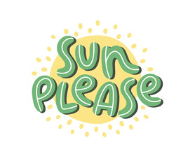 Colorful summer lettering in modern style. Hand-drawn holiday decoration. Isolated vector illustration design with summer elements.