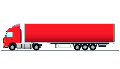 Red cargo delivery truck isolated on white background. Transport services, logistics and freight of goods. Flat style, vector illustration.