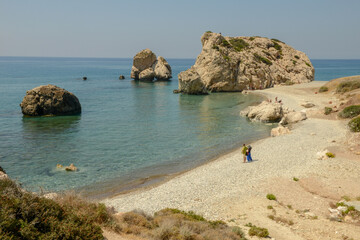 View at Aphrodite's rock and beach in Cyprus