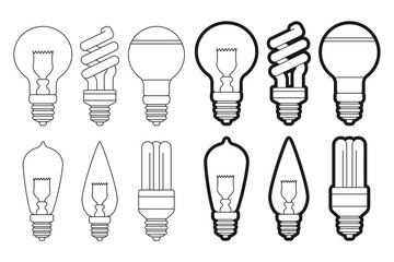 Light bulb vector icons set isolated on a white background.