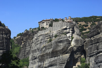 Meteora greece monastery landscape, orthodox monastery in the mountains, christianity, faith view