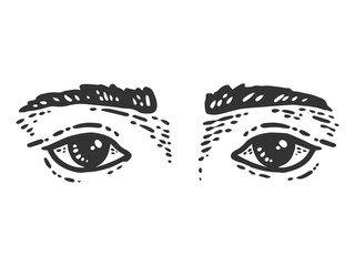 Sad look of man. Engraving vector illustration. Sketch scratch board imitation.