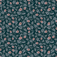 Seamless botanical dark pattern with rose hips branches
