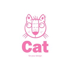 Obraz na płótnie Canvas Cute doodle cat emblem. Funny vector character. Line art animal print.