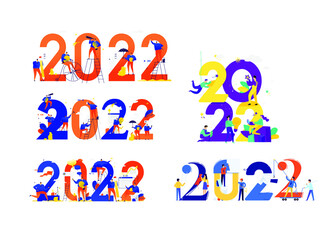 New year 2022. Meeting the new year. Vector. Business people greet Christmas and New Year. New Horizons. Preparation for the holiday. Business metaphors. Businessmen in different situations. Different