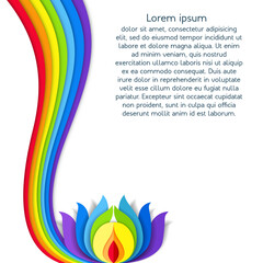 Rainbow and сolorful lotus decorative background with wavy layered 3D paper cut.