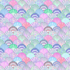 Fototapeta na wymiar Watercolor sea shell seamless pattern. Hand drawn seashells texture vintage ocean background
