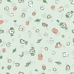Vector Cute Summer Wild Meadow Florals on Pastel Green seamless pattern background. Perfect for fabric, wallpaper and scrapbooking projects.