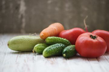 Fresh juicy vegetables on the desk. Nutrition and healthy food backgrounds